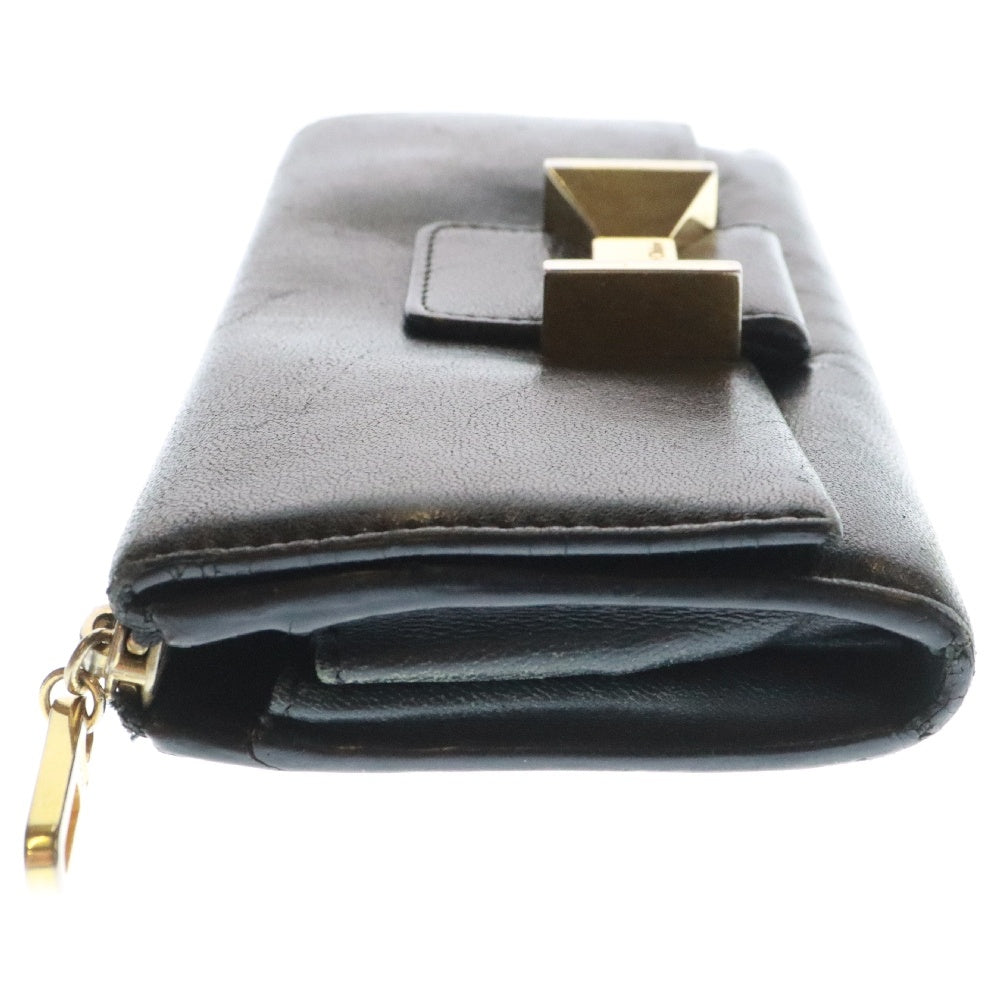 Chloe(クロエ) リボン ゴールド金具 ジップ レザー 長財布 ブラック レディース