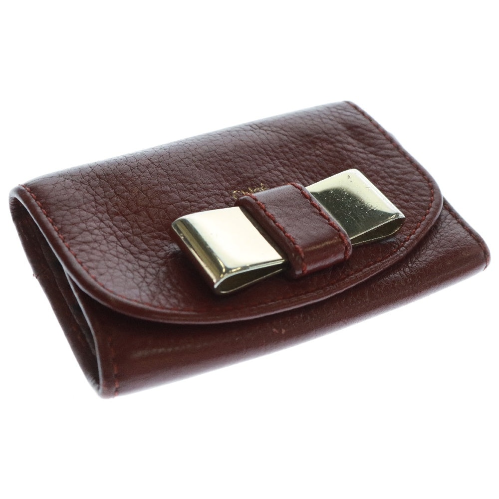 Chloe(クロエ) リボン シルバー金具 レザー キーケース レッド レディース