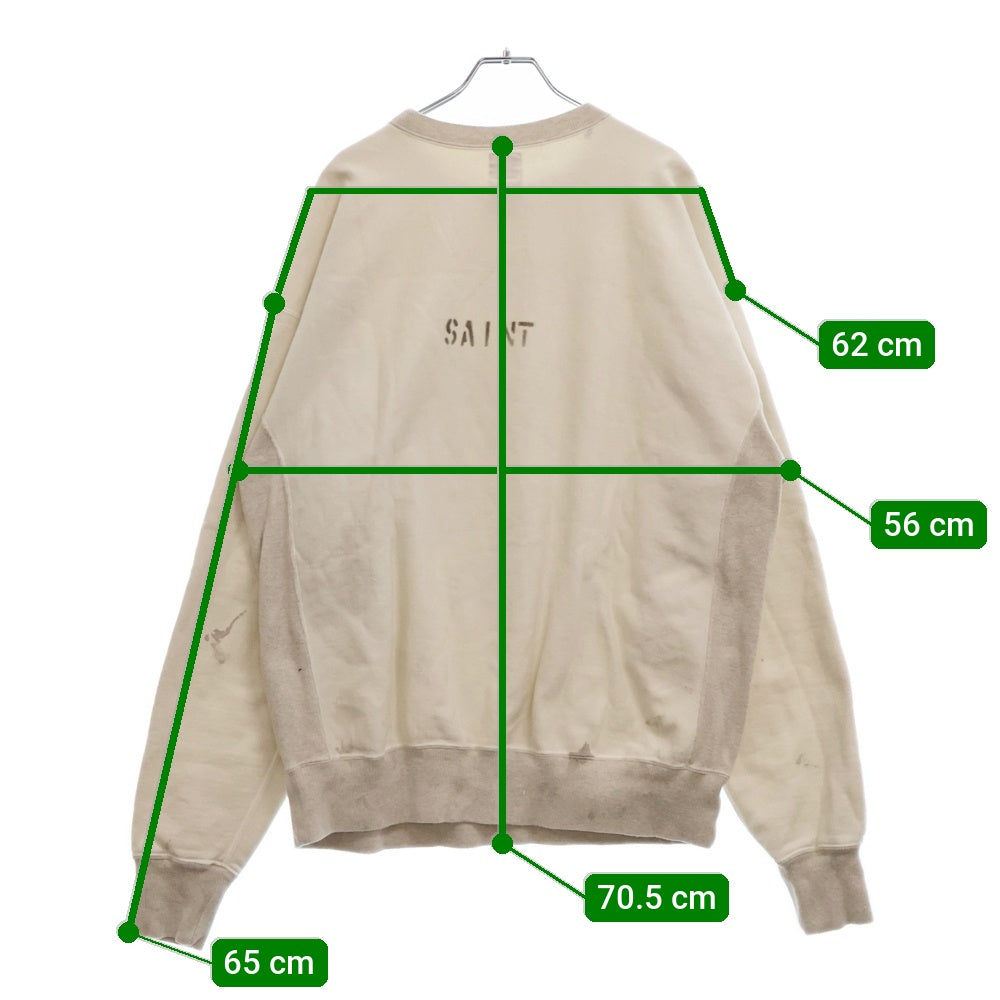 SAINT MICHAEL(セントマイケル) 22SS SWEAT SHIRT COLLEGE SM-S22-0000-039 ヴィンテージ加工スウェットトレーナー グレー