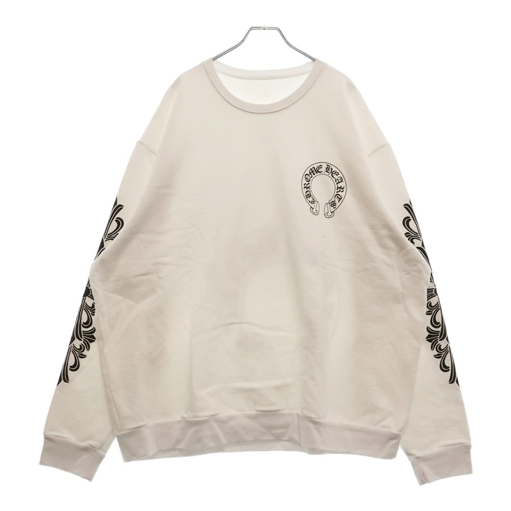 CHROME HEARTS(クロムハーツ) Horseshoe Crewneck Sweatshirt ホースシュープリント 袖フローラル クルーネックスウェットトレーナー ホワイト