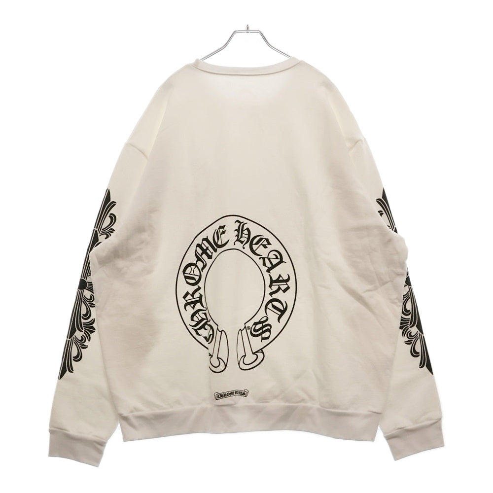 CHROME HEARTS(クロムハーツ) Horseshoe Crewneck Sweatshirt ホースシュープリント 袖フローラル クルーネックスウェットトレーナー ホワイト