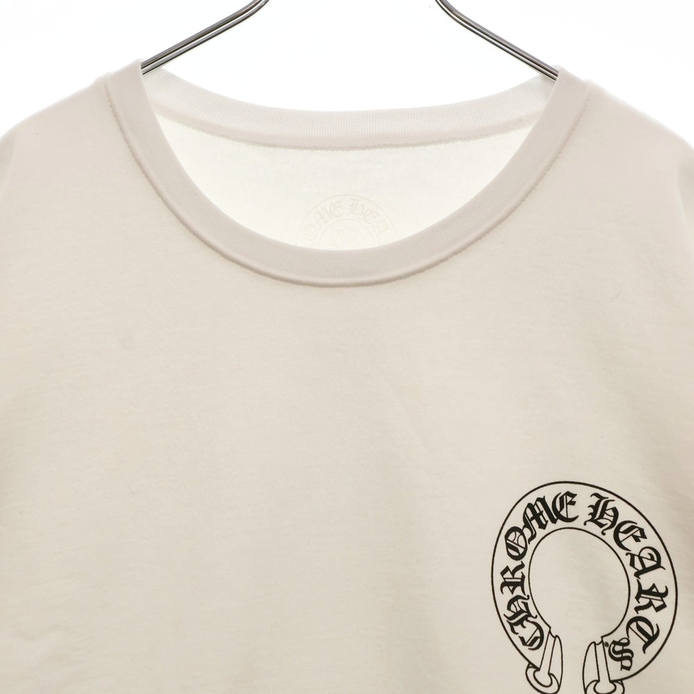 CHROME HEARTS(クロムハーツ) Horseshoe Crewneck Sweatshirt ホースシュープリント 袖フローラル クルーネックスウェットトレーナー ホワイト