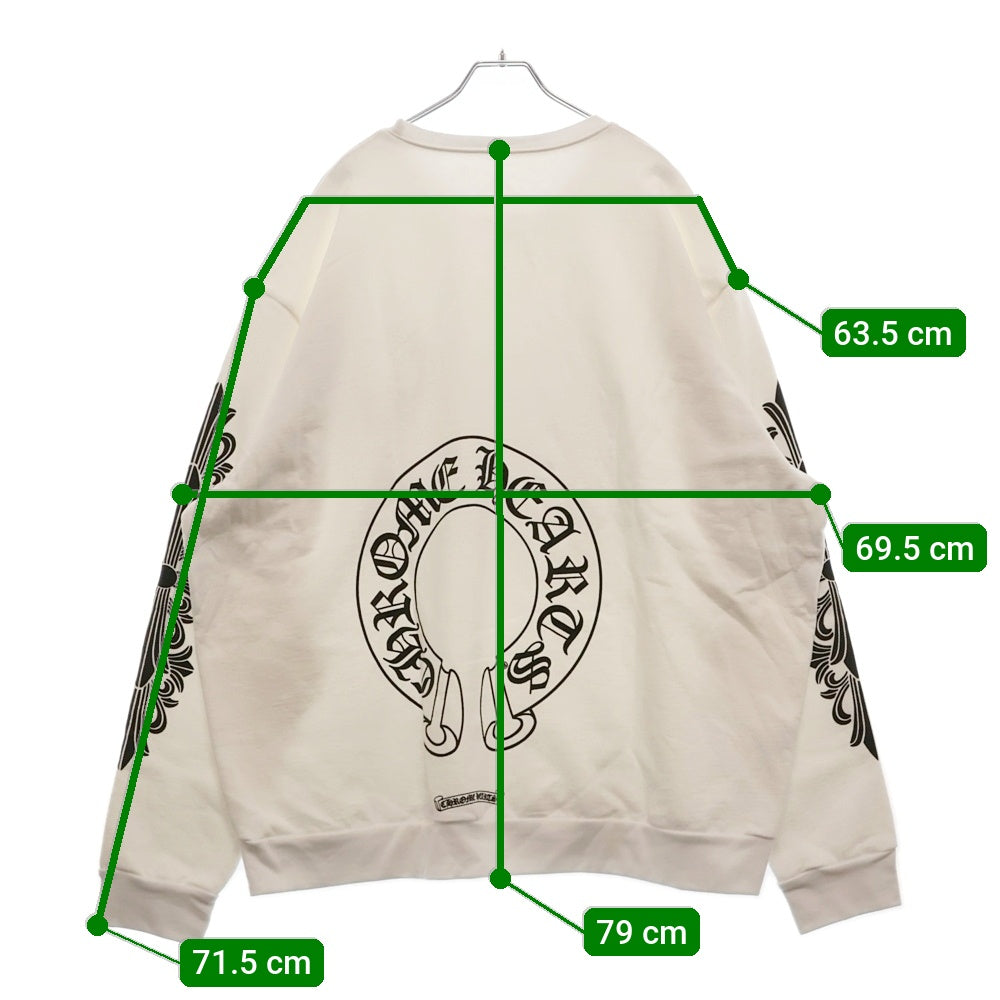 CHROME HEARTS(クロムハーツ) Horseshoe Crewneck Sweatshirt ホースシュープリント 袖フローラル クルーネックスウェットトレーナー ホワイト