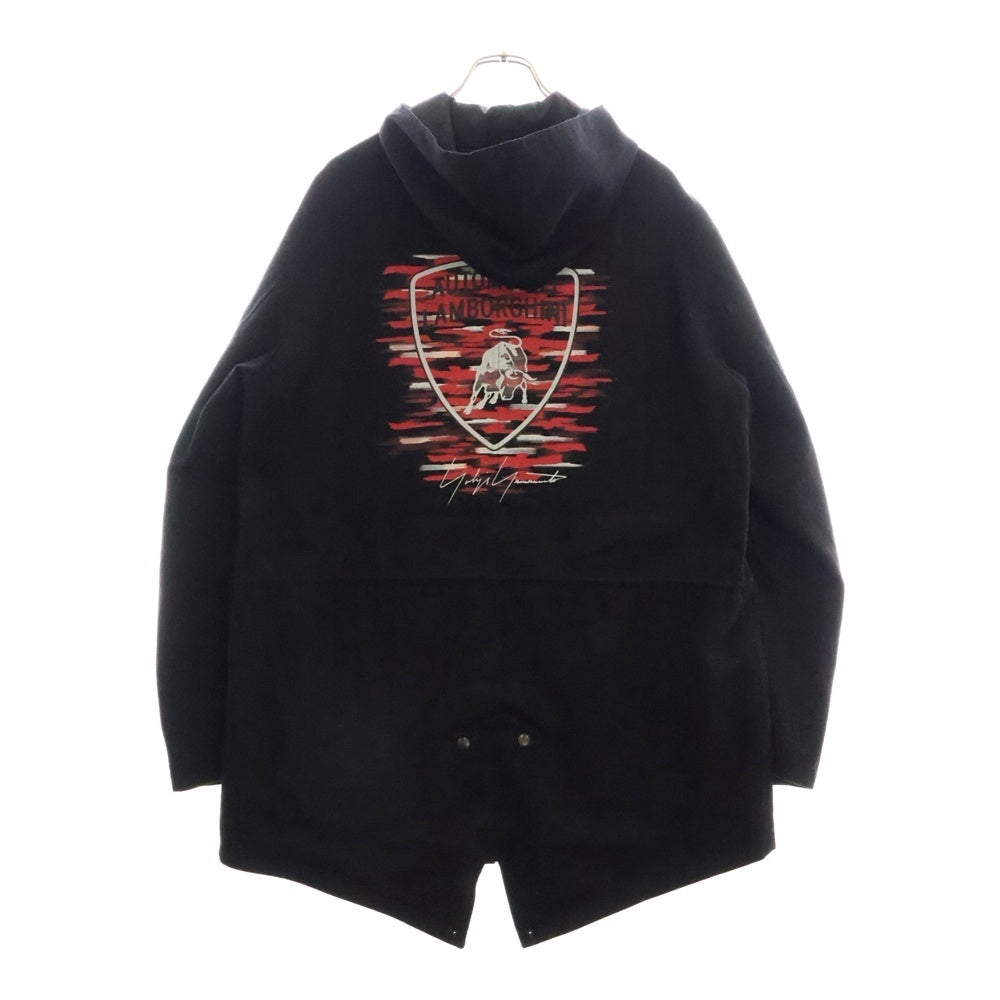 Yohji Yamamoto POUR HOMME(ヨウジヤマモト プールオム) ×Lamborghini Embroidery Coat HR-C50-898 ランボルギーニ プリント ジップアップ フード コート ブラック
