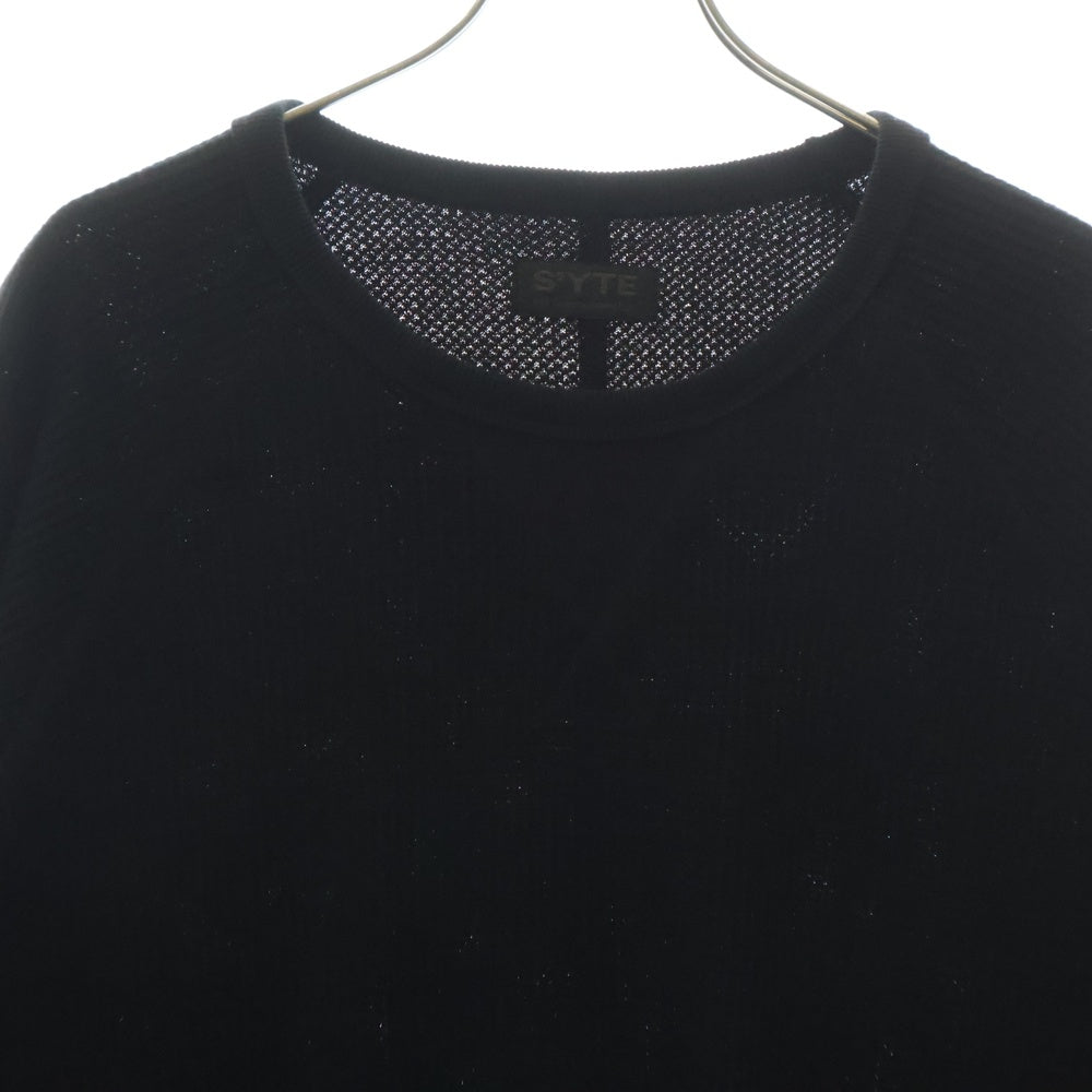 s'yte(サイト) オーバーサイズ ワッフル サーマル クルーネック長袖Tシャツ カットソー ブラック UU-T04-920
