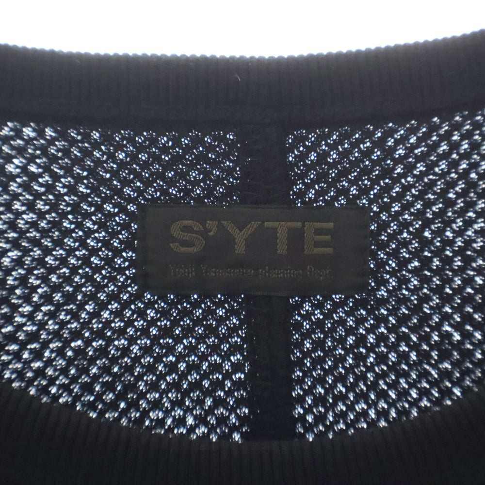 s'yte(サイト) オーバーサイズ ワッフル サーマル クルーネック長袖Tシャツ カットソー ブラック UU-T04-920