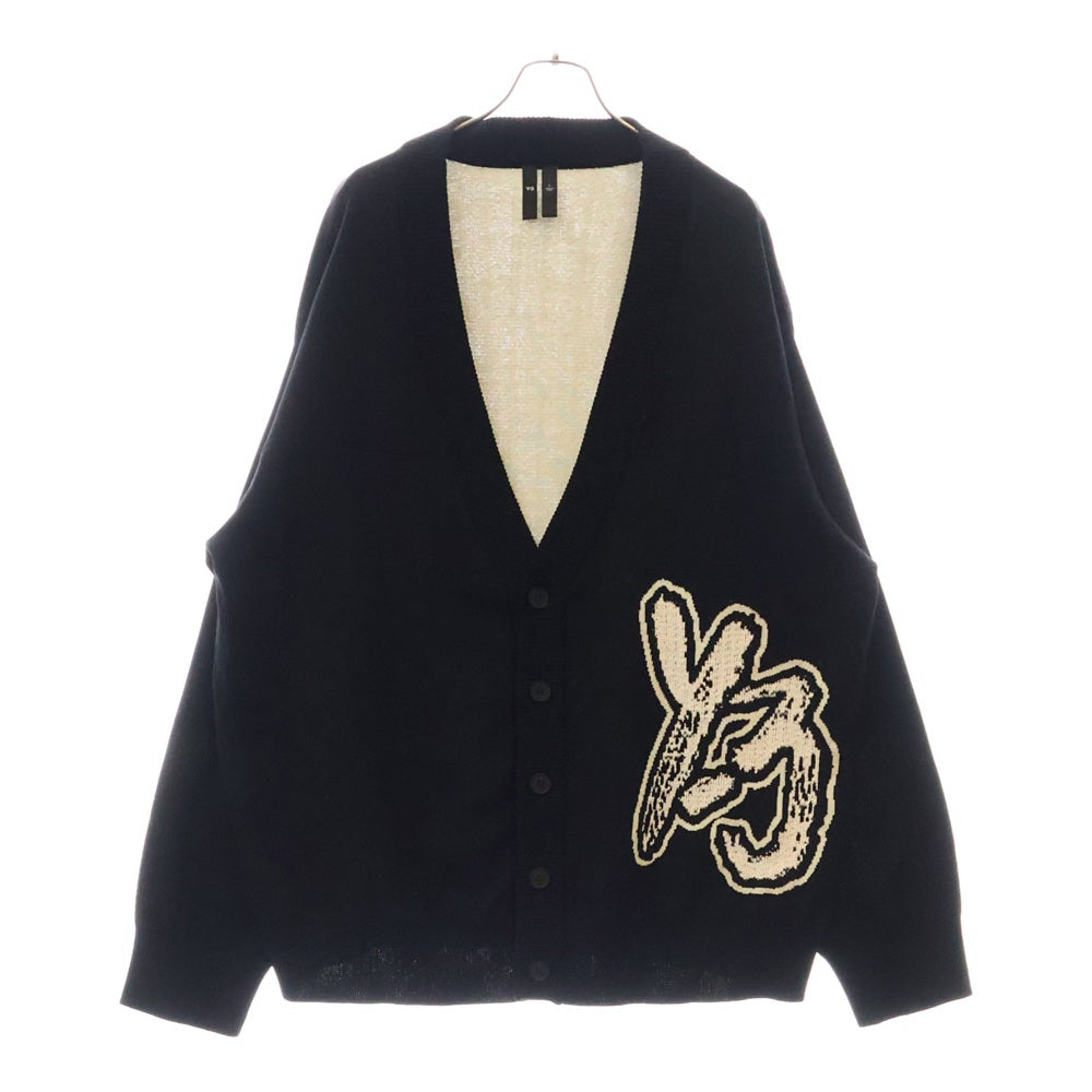 Y-3(ワイスリー) LOGO KNIT LOOSE FIT CARDIGAN H44809 Vネック ロゴ ニットカーディガン ブラック
