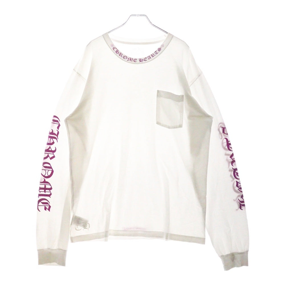 CHROME HEARTS(クロムハーツ) Old English Neck Logo Pastel Purple L/S Tee オールドイングリッシュ ネックロゴ ロングスリーブTシャツ 長袖カットソー ロンT ホワイト/パープル