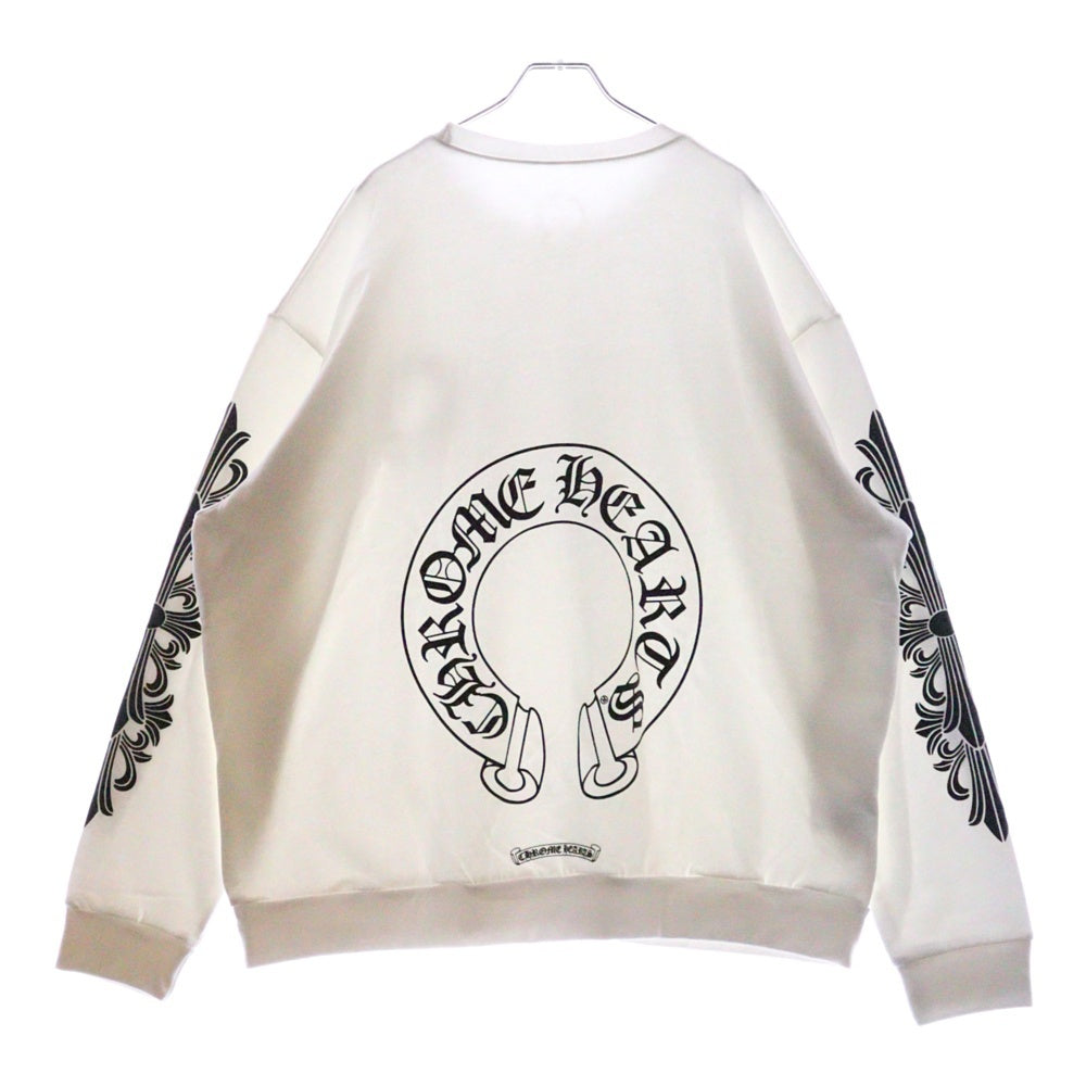 CHROME HEARTS(クロムハーツ) Horseshoe Crewneck Sweatshirt ホースシュープリント 袖フローラル クルーネックスウェットトレーナー ホワイト
