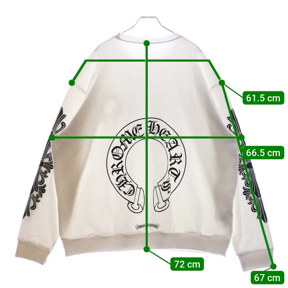 CHROME HEARTS(クロムハーツ) Horseshoe Crewneck Sweatshirt ホースシュープリント 袖フローラル クルーネックスウェットトレーナー ホワイト