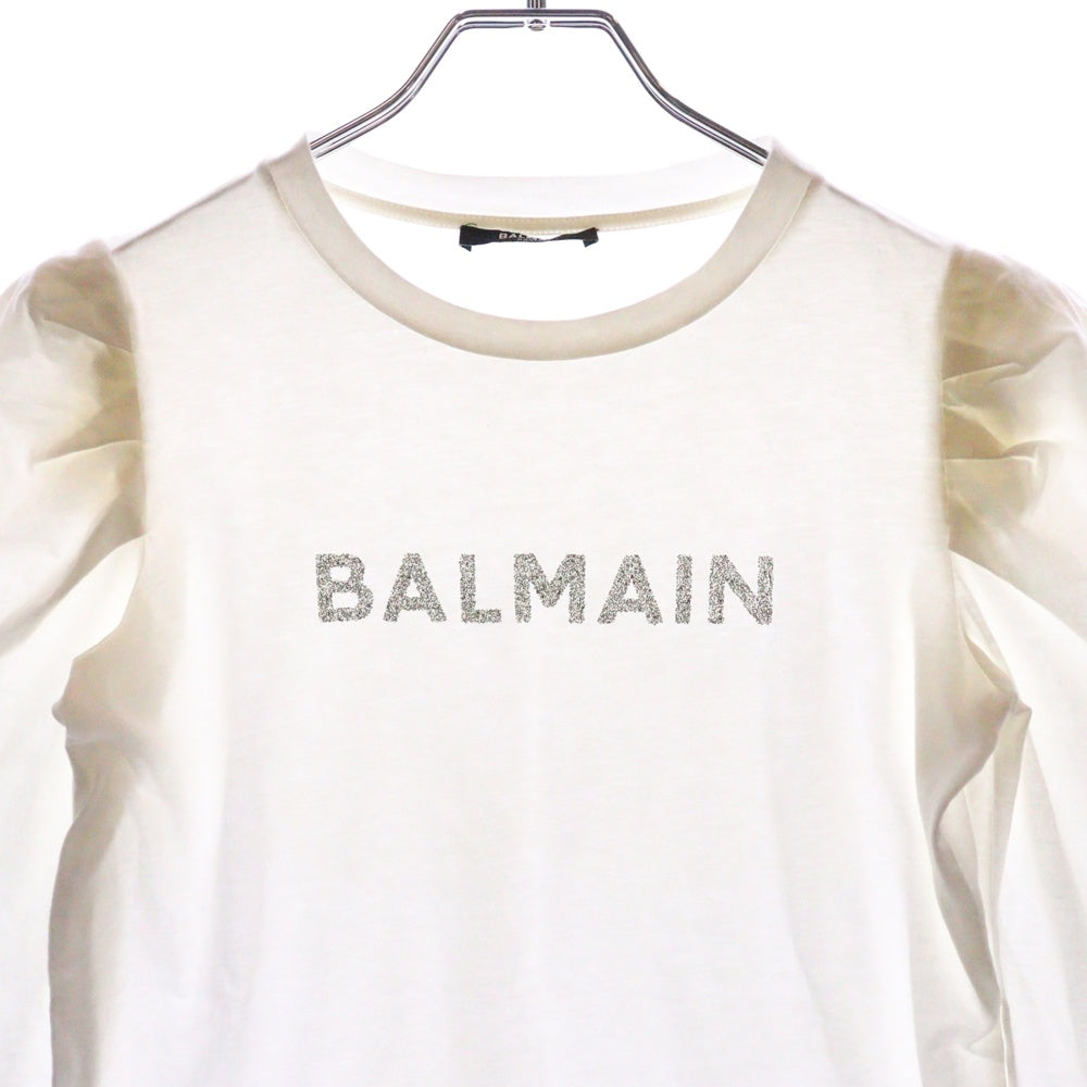 BALMAIN(バルマン) ラメロゴプリント長袖Tシャツ BKUXV 001 ホワイト キッズ