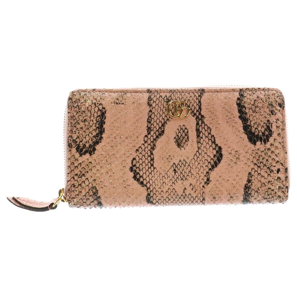 GUCCI(グッチ) GGマーモント レザー ラウンドジップ 長財布 ピンク レディース 456117