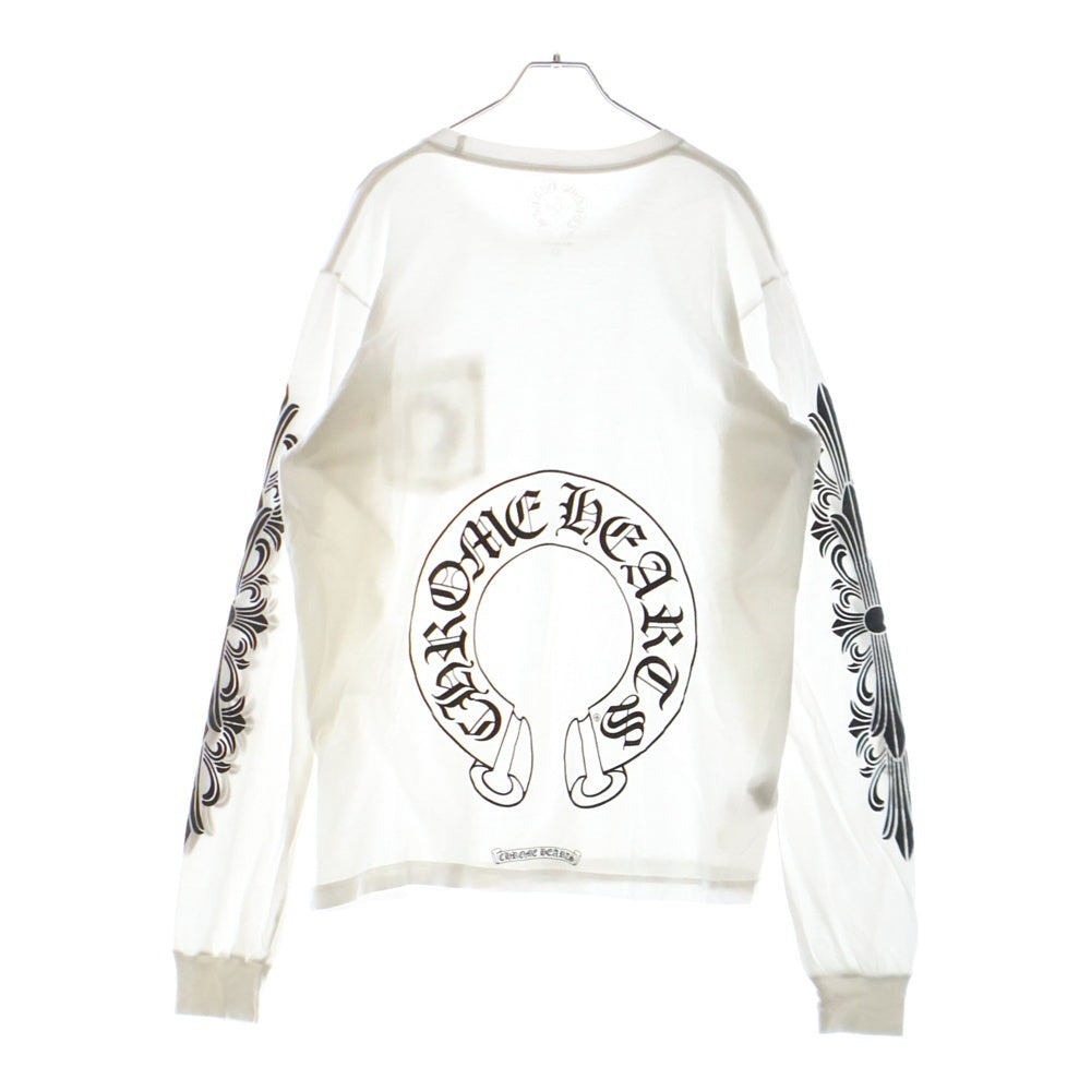 CHROME HEARTS(クロムハーツ) Horseshoe Arm Floral L/S Tee バックホースシュー アームフローラル 長袖Tシャツ ホワイト