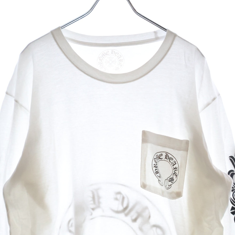 CHROME HEARTS(クロムハーツ) Horseshoe Arm Floral L/S Tee バックホースシュー アームフローラル 長袖Tシャツ ホワイト