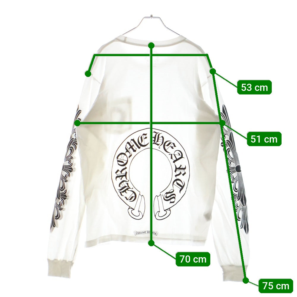 CHROME HEARTS(クロムハーツ) Horseshoe Arm Floral L/S Tee バックホースシュー アームフローラル 長袖Tシャツ ホワイト