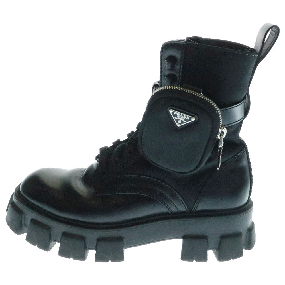 PRADA(プラダ) モノリス ポーチ付きレザーコンバットブーツ 2UE007 ブラック