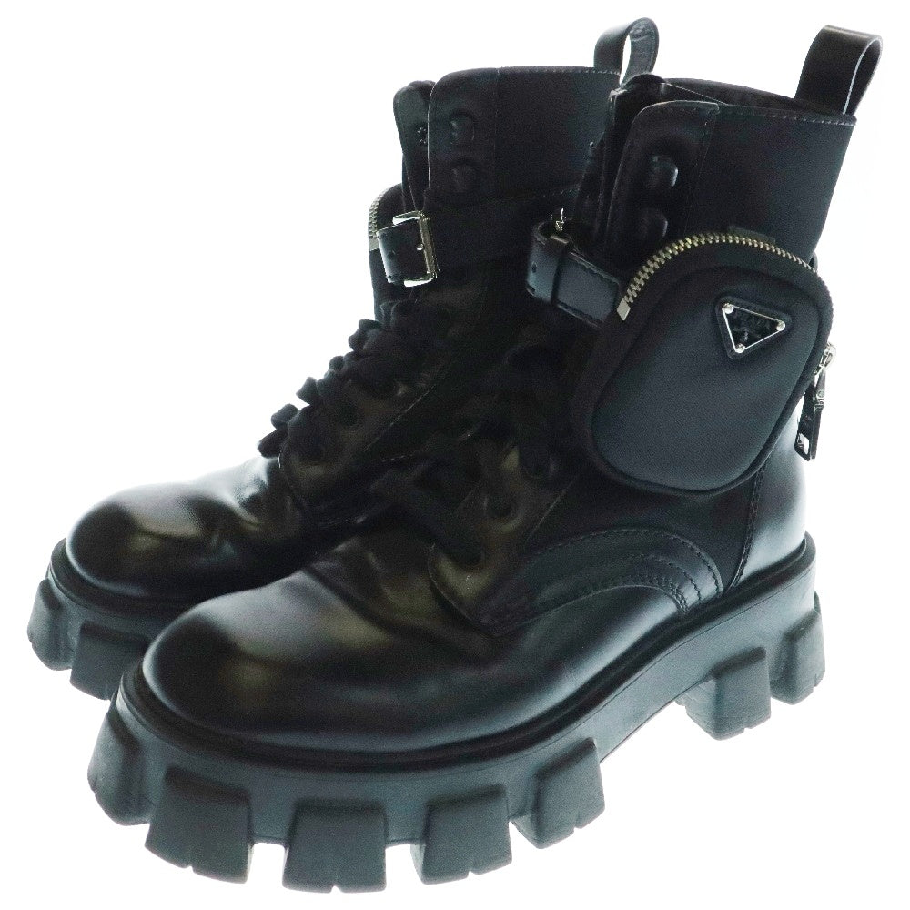 PRADA(プラダ) モノリス ポーチ付きレザーコンバットブーツ 2UE007 ブラック