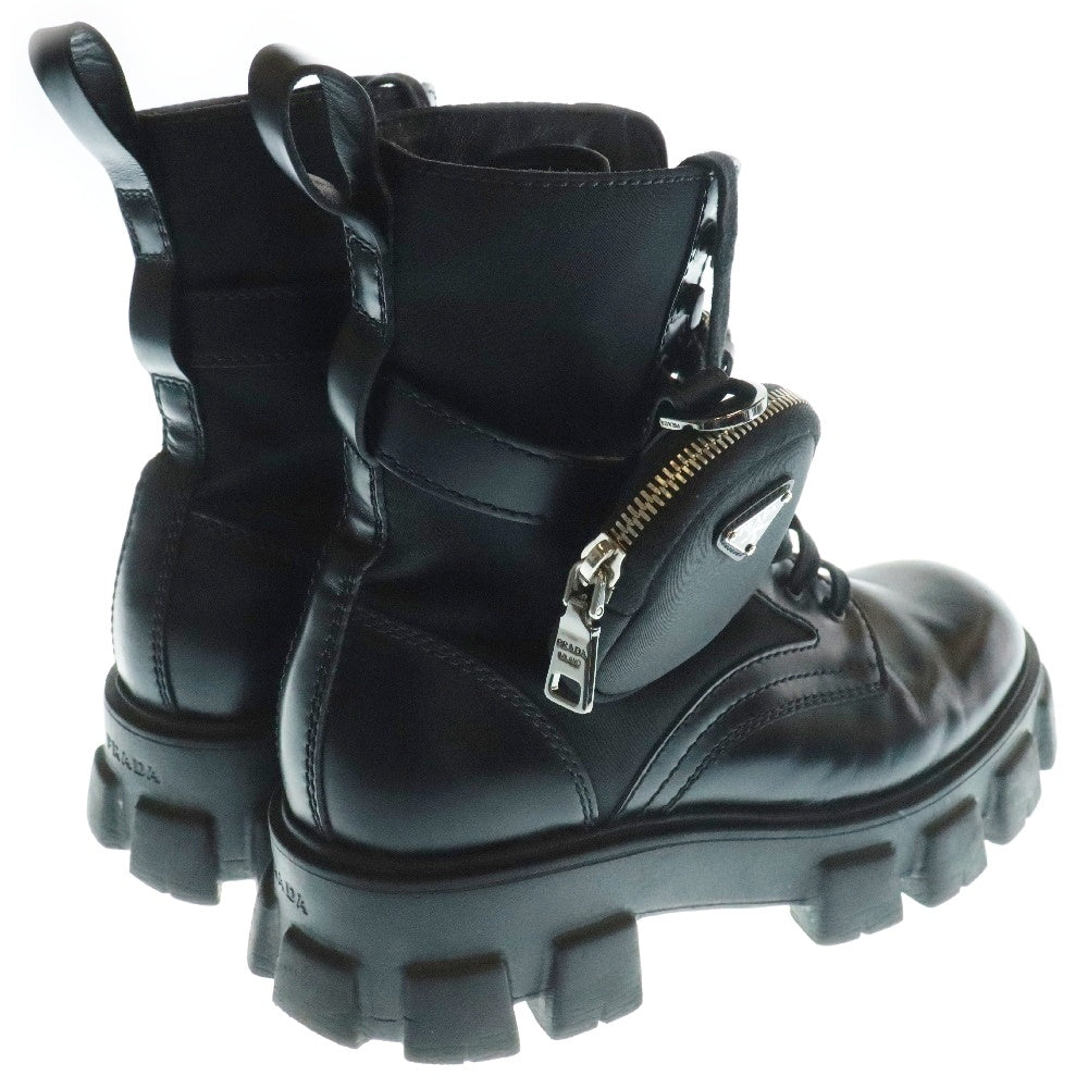 PRADA(プラダ) モノリス ポーチ付きレザーコンバットブーツ 2UE007 ブラック