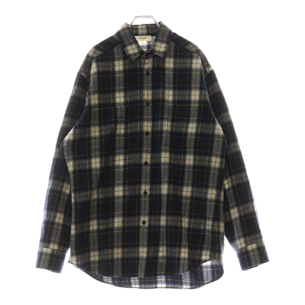 CELINE(セリーヌ) 21AW Check Wool Oversized Shirts 2C555198O チェック柄 オーバーサイズ 長袖ウールシャツ ネイビー