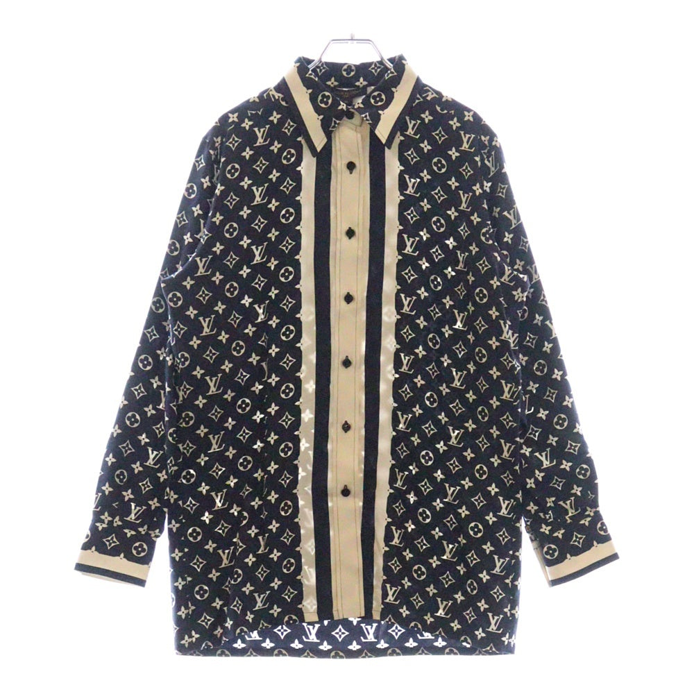 LOUIS VUITTON(ルイヴィトン) 23SS L/S Masculine Pajama Shirt RW231W TR0 FOTP07 モノグラム マスキュリン シルク長袖パジャマシャツ ネイビー/クリーム