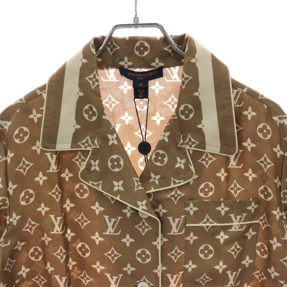 LOUIS VUITTON(ルイヴィトン) 22AW L/S Pajama Shirt W/Pocket RW231D TR0 FOTP06 モノグラム フロントポケット シルク長袖パジャマシャツ ベージュ/クリーム
