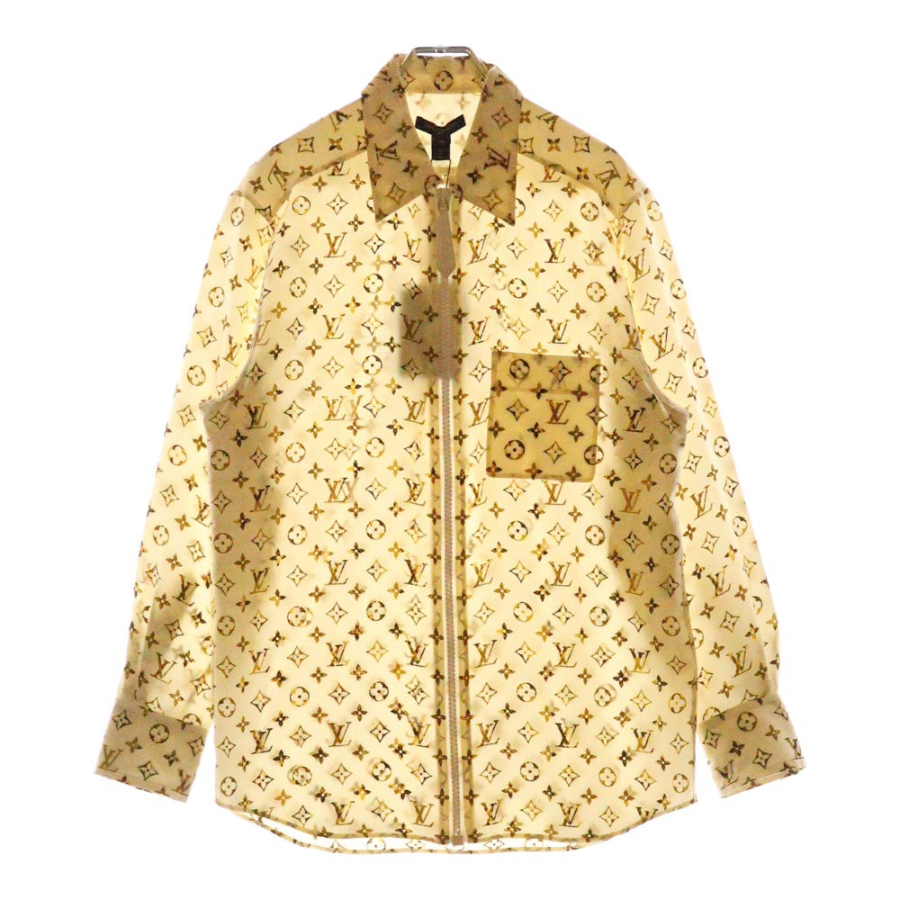 LOUIS VUITTON(ルイヴィトン) 23SS L/S Zipped Shirt RW231B 148 FOTO39 モノグラム ジップアップシルク長袖シャツ ホワイト/イエロー