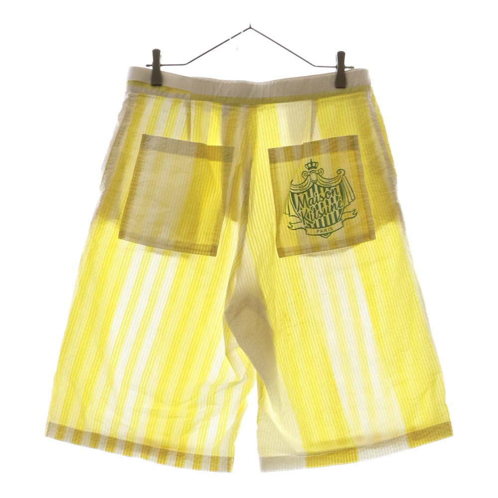 MAISON KITSUNE(メゾンキツネ) POOLSIDE STRIPES PANTS KM01422WC4018 プールサイドストライプショートパンツ ハーフパンツ ホワイト/イエロー