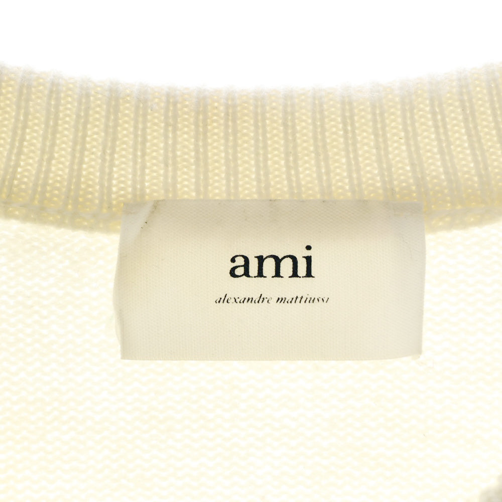 AMI Alexandre Mattiussi(アミアレクサンドルマテュッシ) AMI DE COEUR CREW NECK SWEATER UKS002.018 アミ ドゥ クール ロゴ刺繍クルーネックニットセーター ホワイト