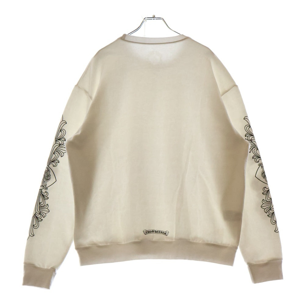 CHROME HEARTS(クロムハーツ) LOVE YOU CREW SWTSHRT 袖フローラルクロスハートプリントスウェットトレーナー ホワイト