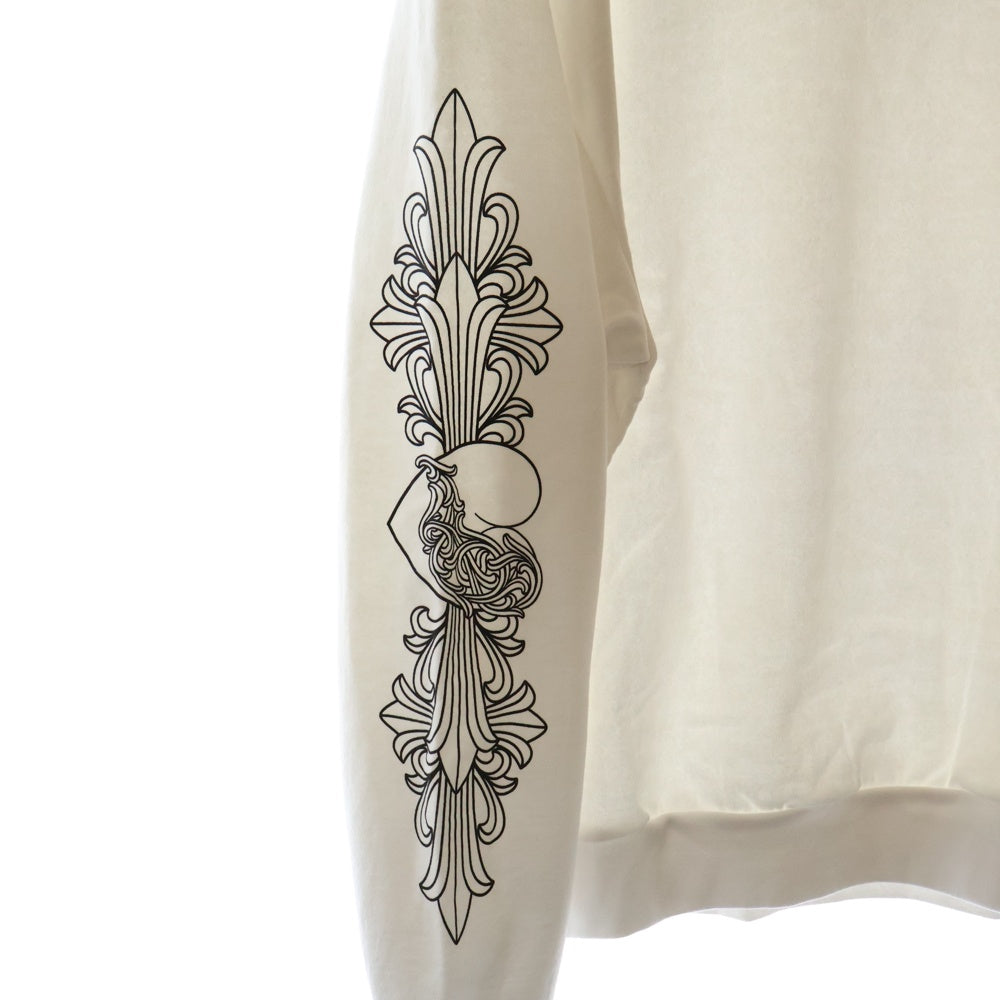 CHROME HEARTS(クロムハーツ) LOVE YOU CREW SWTSHRT 袖フローラルクロスハートプリントスウェットトレーナー ホワイト