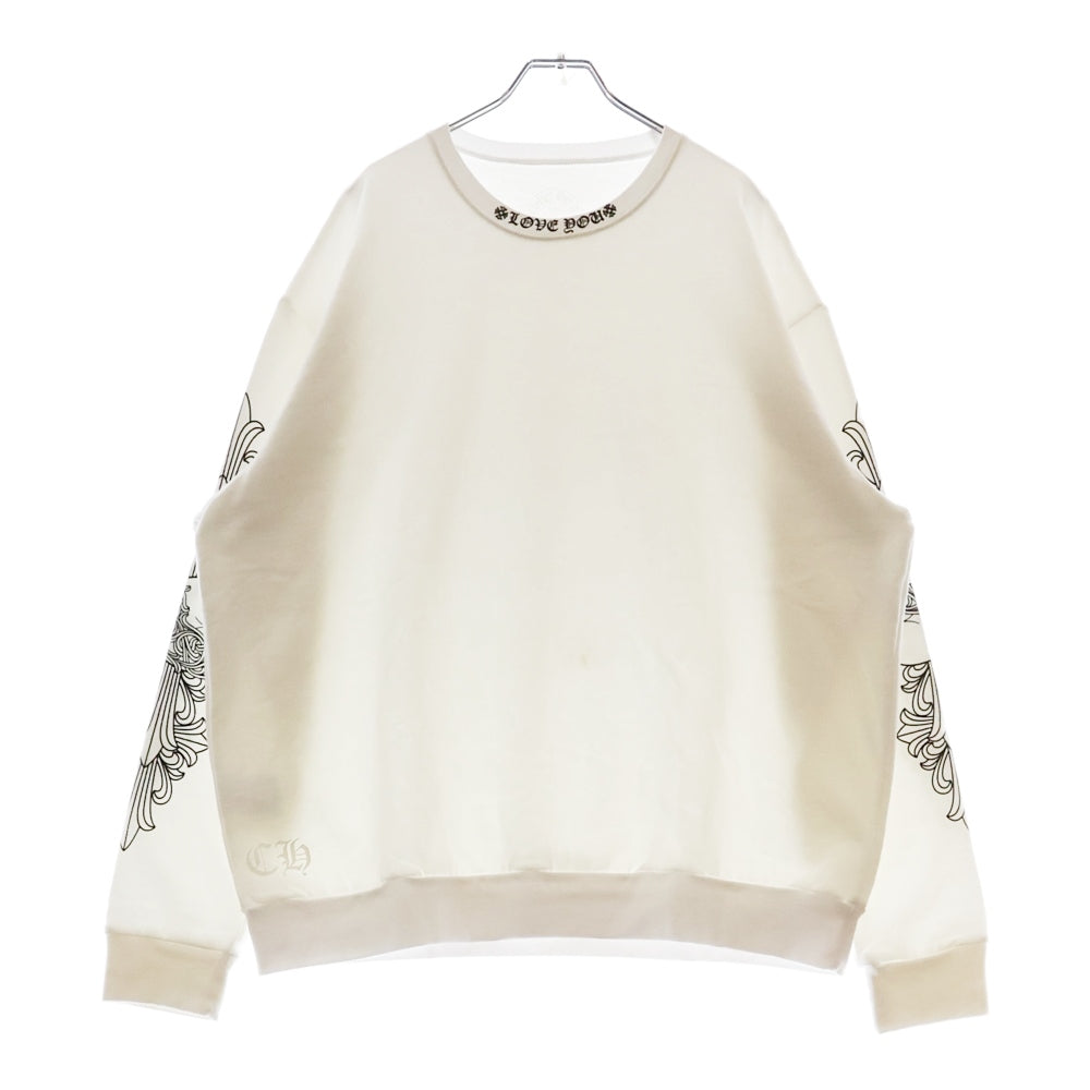 CHROME HEARTS(クロムハーツ) LOVE YOU CREW SWTSHRT 袖フローラルクロスハートプリントスウェットトレーナー ホワイト
