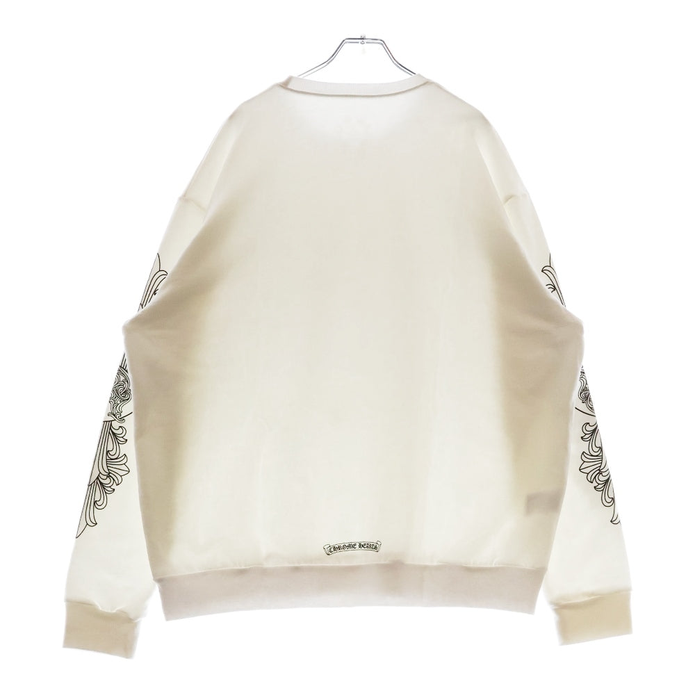 CHROME HEARTS(クロムハーツ) LOVE YOU CREW SWTSHRT 袖フローラルクロスハートプリントスウェットトレーナー ホワイト