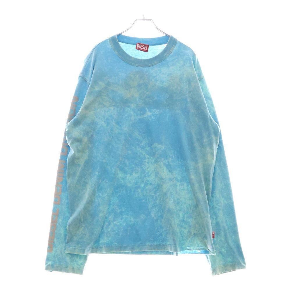 DIESEL(ディーゼル) ダメージ加工 プリント クルーネック 長袖Tシャツ カットソー ブルー