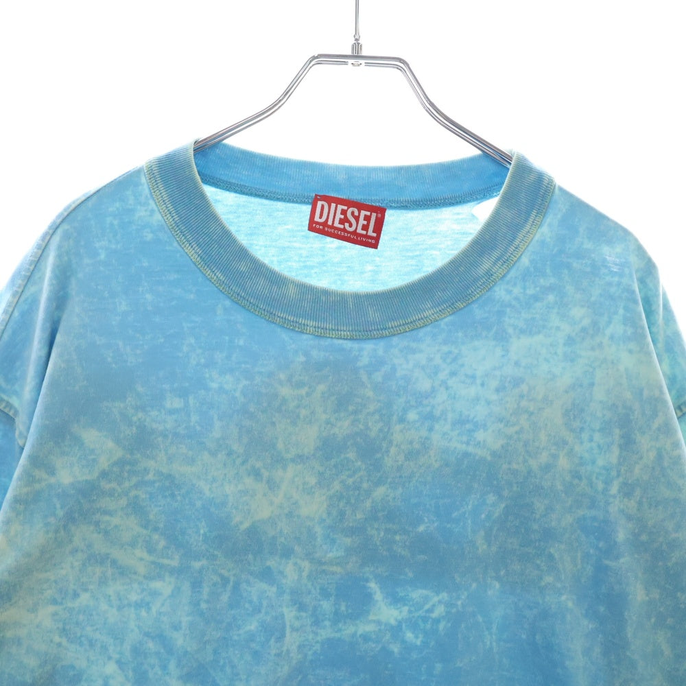 DIESEL(ディーゼル) ダメージ加工 プリント クルーネック 長袖Tシャツ カットソー ブルー