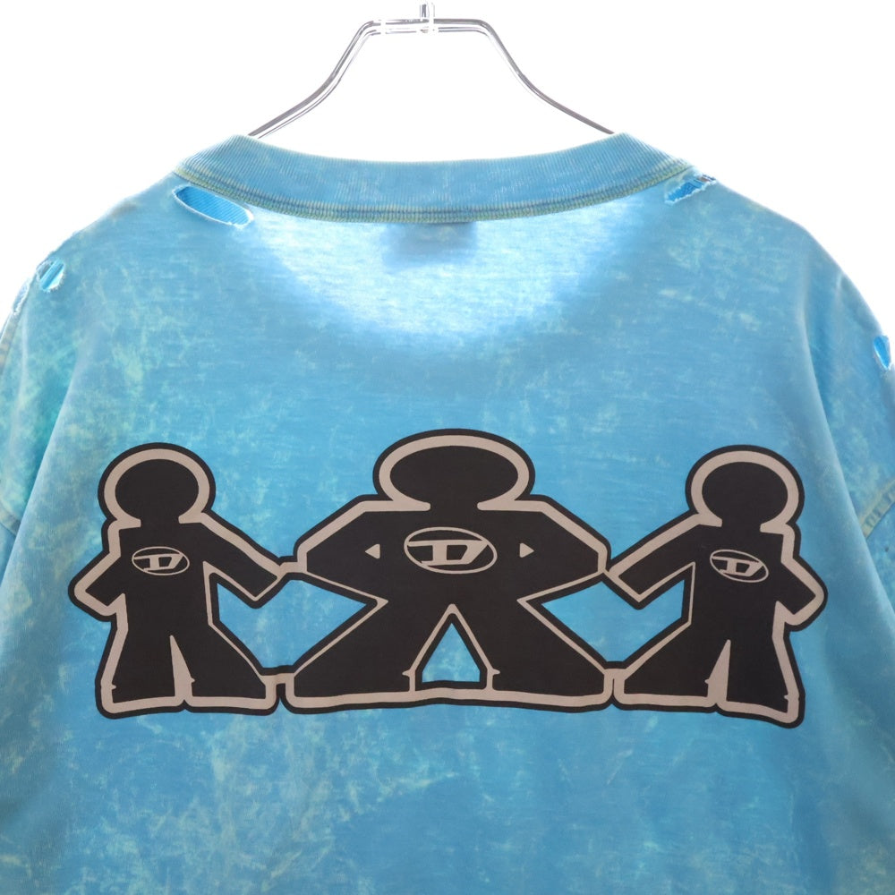 DIESEL(ディーゼル) ダメージ加工 プリント クルーネック 長袖Tシャツ カットソー ブルー