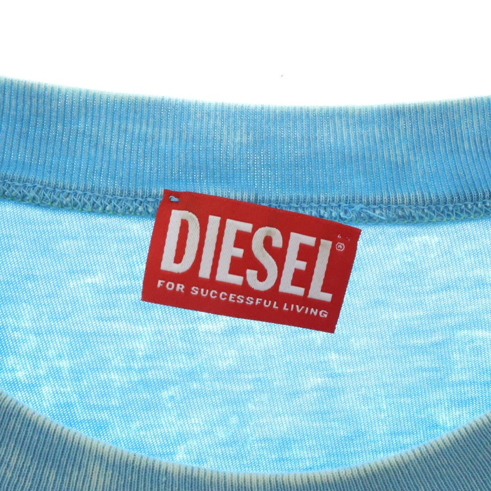 DIESEL(ディーゼル) ダメージ加工 プリント クルーネック 長袖Tシャツ カットソー ブルー
