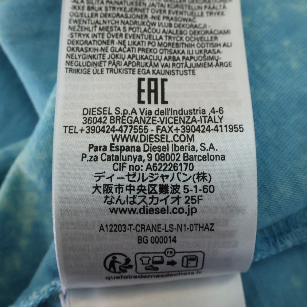 DIESEL(ディーゼル) ダメージ加工 プリント クルーネック 長袖Tシャツ カットソー ブルー