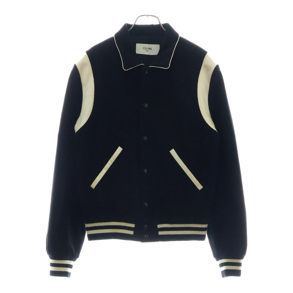CELINE(セリーヌ) 19AW Teddy Jacket in Corduroy サテン切替 コーデュロイ テディジャケット ブルゾン スタジアムジャケット スタジャン ブラック 2V191824D