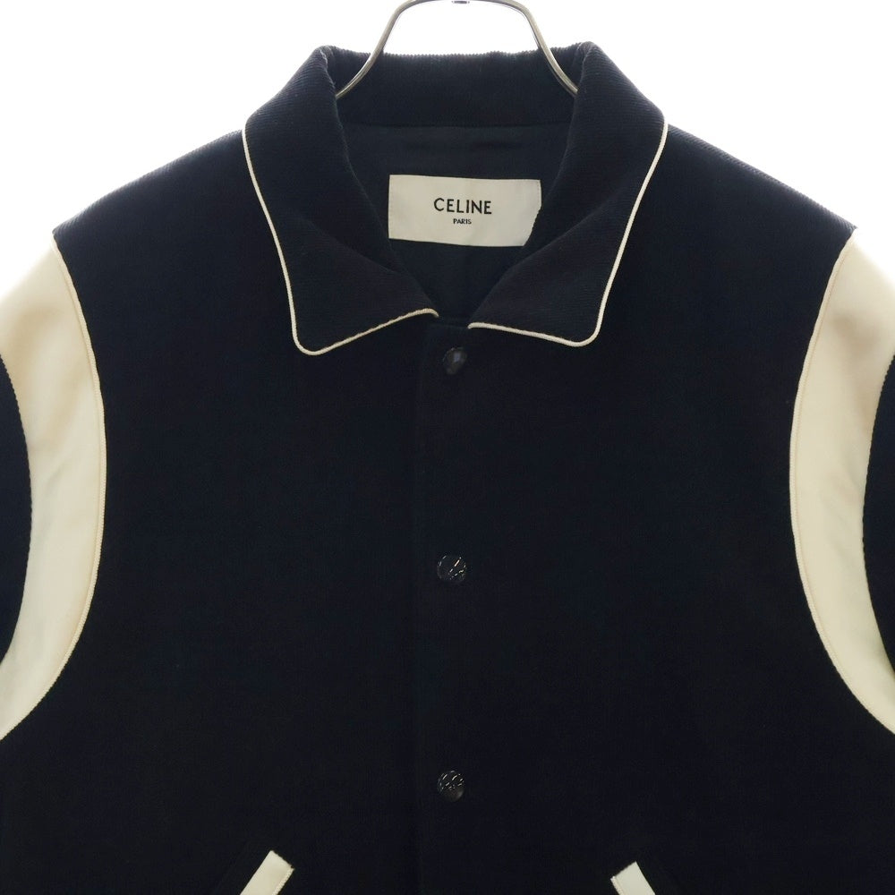 CELINE(セリーヌ) 19AW Teddy Jacket in Corduroy サテン切替 コーデュロイ テディジャケット ブルゾン スタジアムジャケット スタジャン ブラック 2V191824D