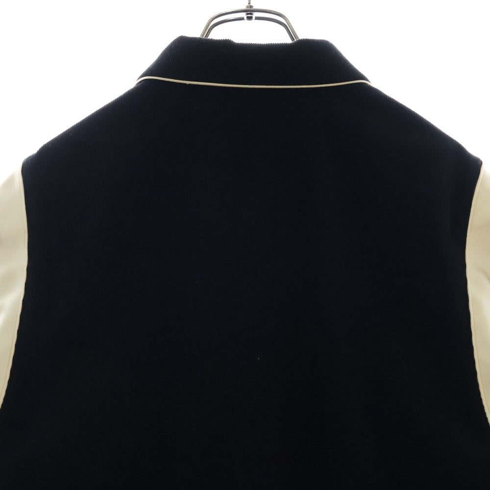 CELINE(セリーヌ) 19AW Teddy Jacket in Corduroy サテン切替 コーデュロイ テディジャケット ブルゾン スタジアムジャケット スタジャン ブラック 2V191824D