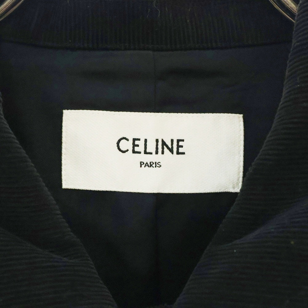 CELINE(セリーヌ) 19AW Teddy Jacket in Corduroy サテン切替 コーデュロイ テディジャケット ブルゾン スタジアムジャケット スタジャン ブラック 2V191824D