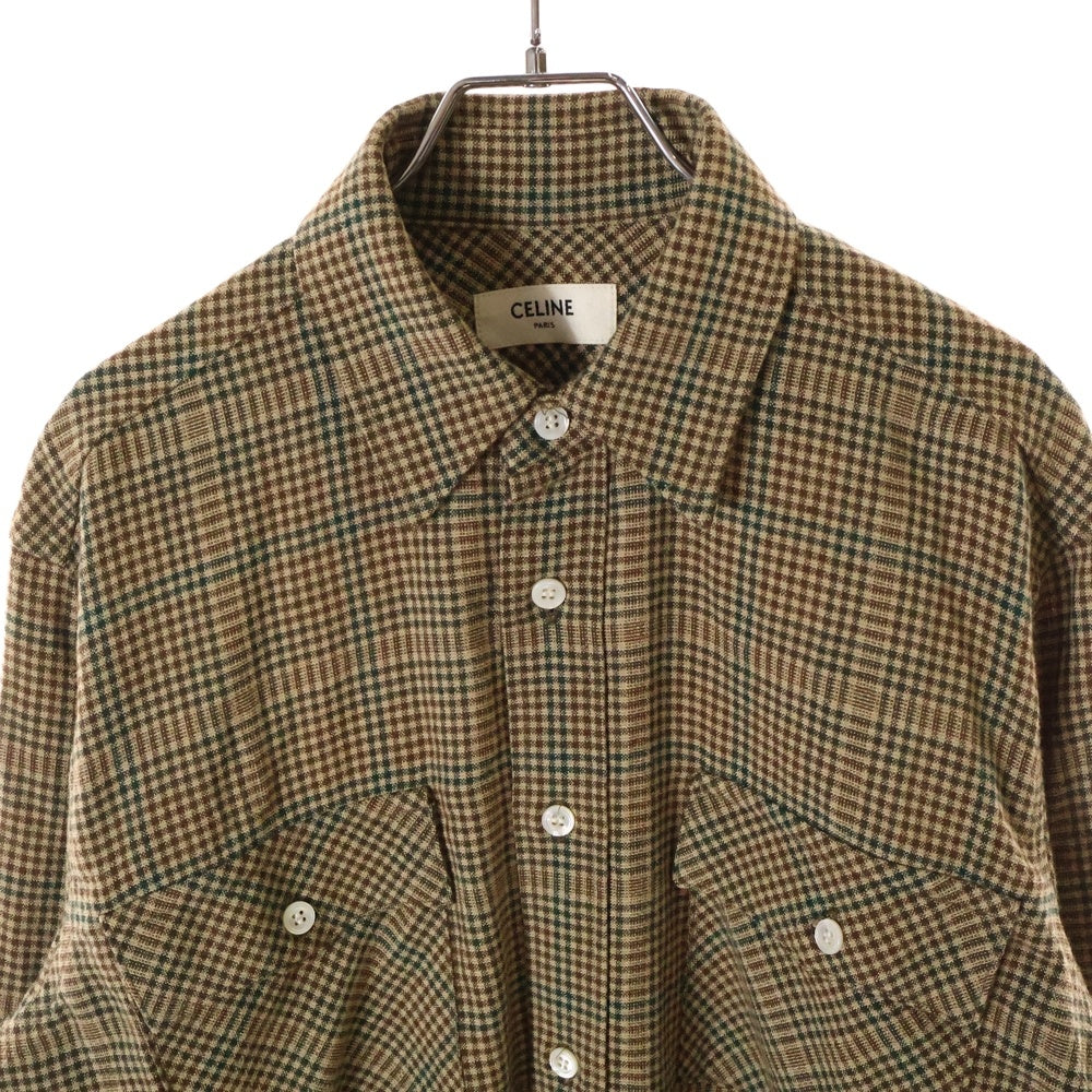 CELINE(セリーヌ) Small Check Double Pocket Shirt 2T013654G スモールチェックダブルポケット長袖シャツ ベージュ