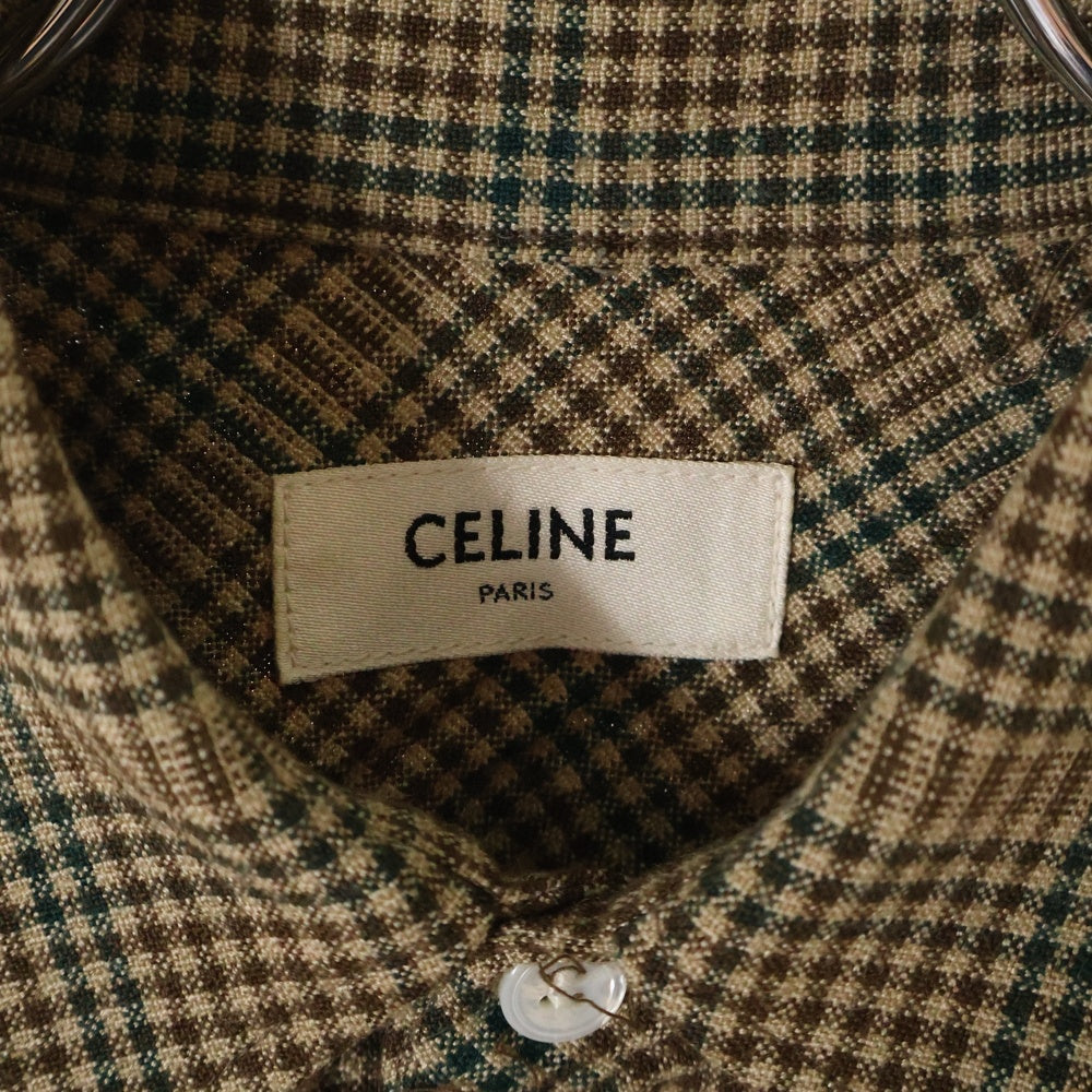 CELINE(セリーヌ) Small Check Double Pocket Shirt 2T013654G スモールチェックダブルポケット長袖シャツ ベージュ