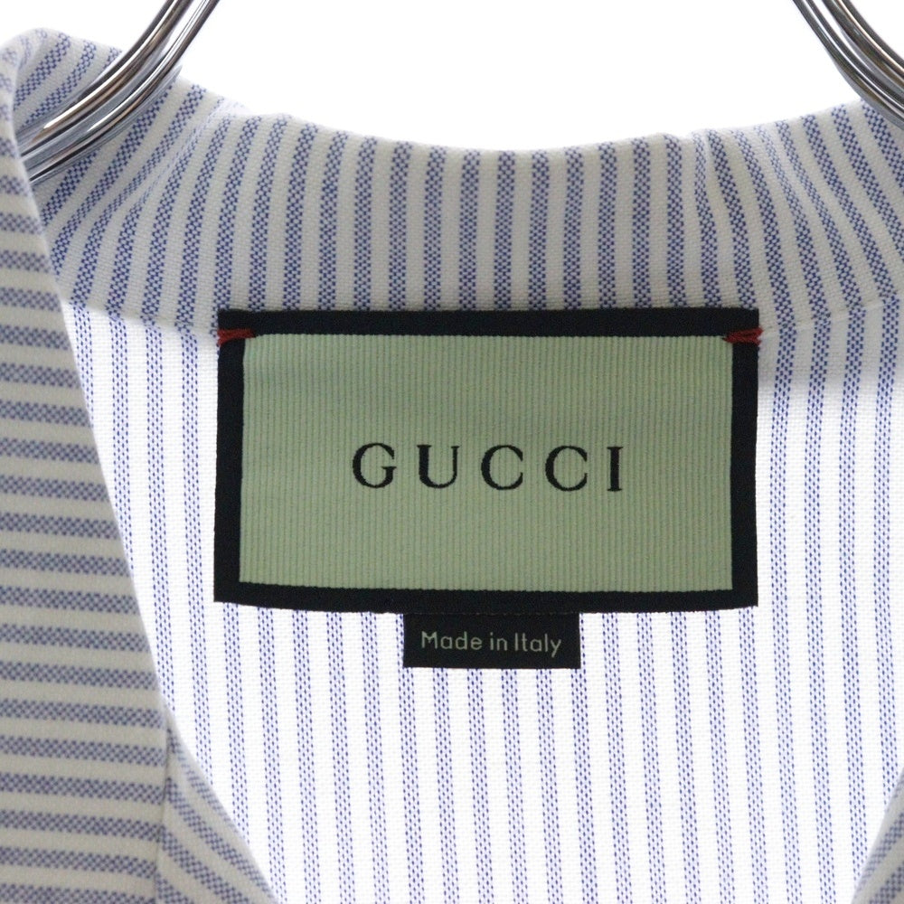 GUCCI(グッチ) 21AW LES POMMES Apple Designed Short Sleeve Shirt 663637 ZAHCS 刺繍 ストライプ 半袖シャツ ブルー
