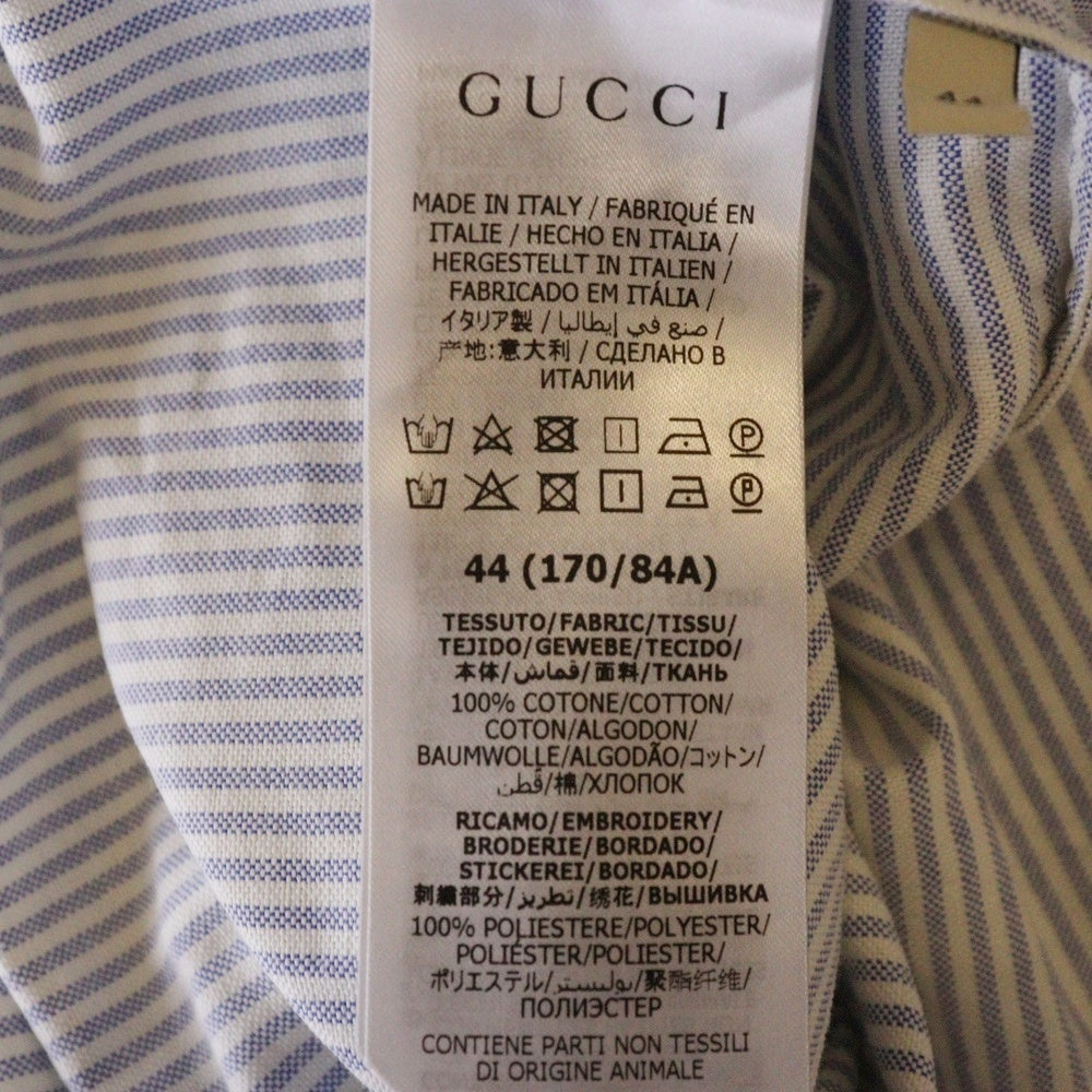 GUCCI(グッチ) 21AW LES POMMES Apple Designed Short Sleeve Shirt 663637 ZAHCS 刺繍 ストライプ 半袖シャツ ブルー