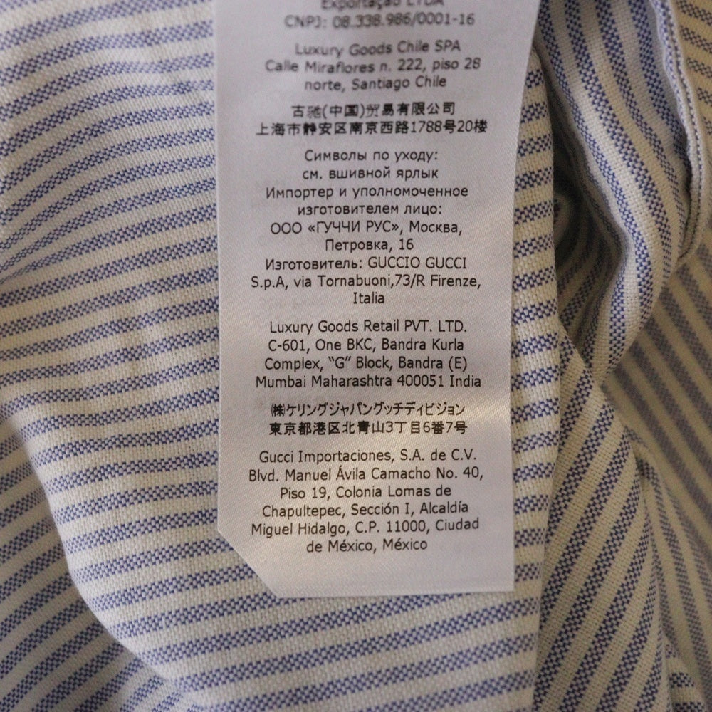 GUCCI(グッチ) 21AW LES POMMES Apple Designed Short Sleeve Shirt 663637 ZAHCS 刺繍 ストライプ 半袖シャツ ブルー