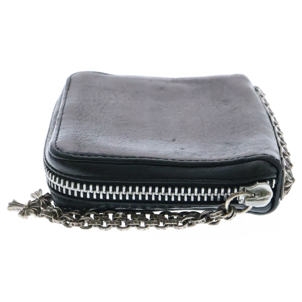 CHROME HEARTS(クロムハーツ) 3 SIDE ZIP 3サイドジップ サイドピラミッドスタッズ レザーウォレット財布 ブラック/シルバー 国内インボイス付