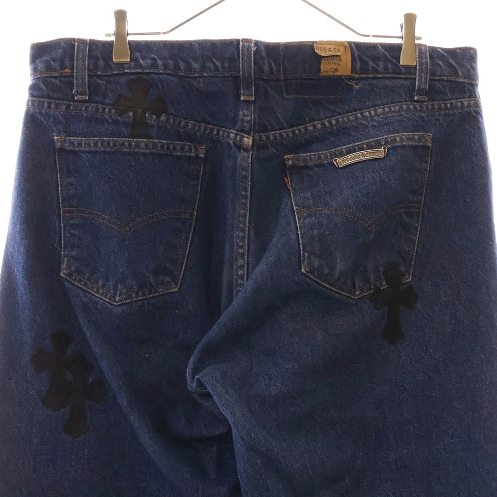 CHROME HEARTS(クロムハーツ) ×U VNTG JEAN 517 BL ORNG TAB ×リーバイス レザークロスパッチ付き517ウォッシュドデニムパンツ インディゴ
