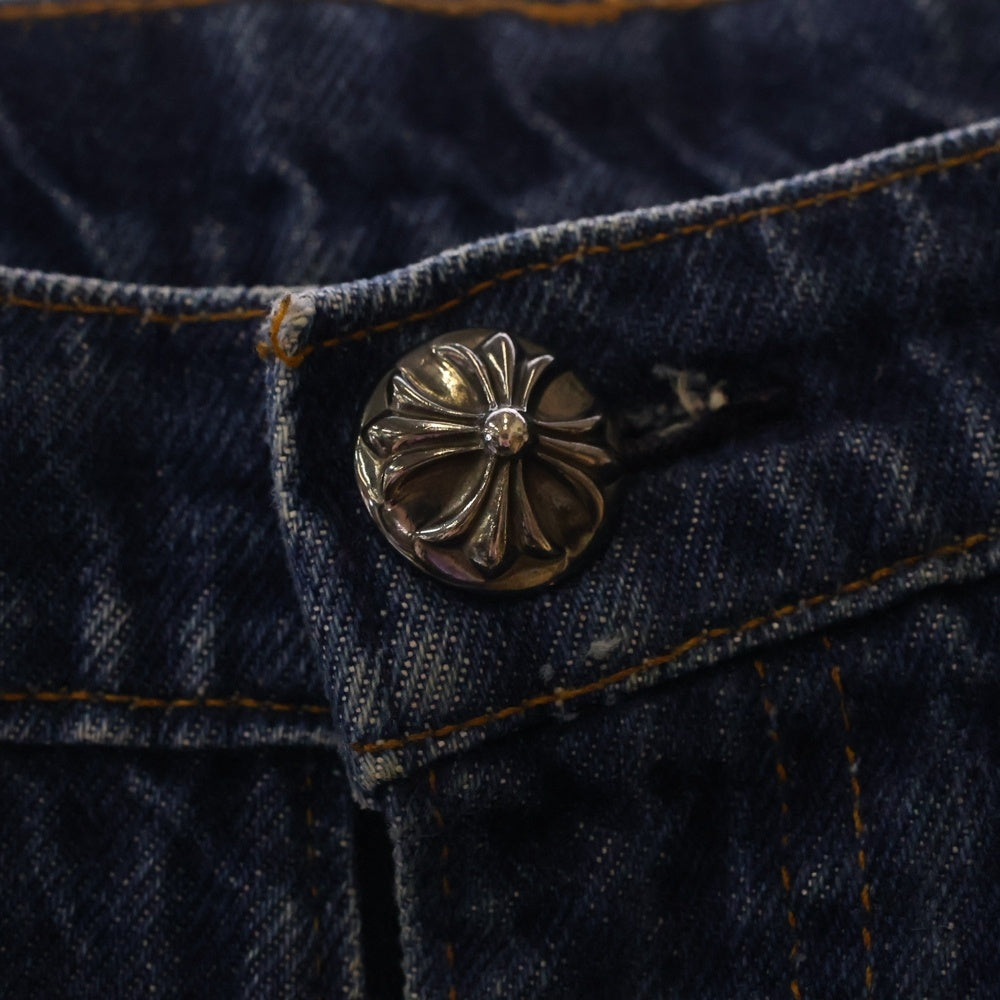 CHROME HEARTS(クロムハーツ) ×U VNTG JEAN 517 BL ORNG TAB ×リーバイス レザークロスパッチ付き517ウォッシュドデニムパンツ インディゴ