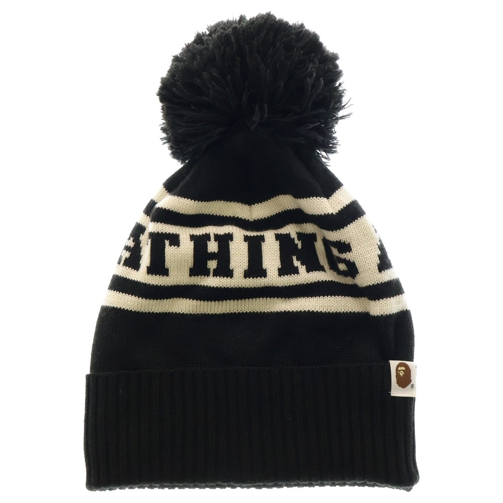 A BATHING APE(アベイシングエイプ) ウール混 ロゴ ニットキャップ ビーニー 帽子 ブラック 001CP0102501X